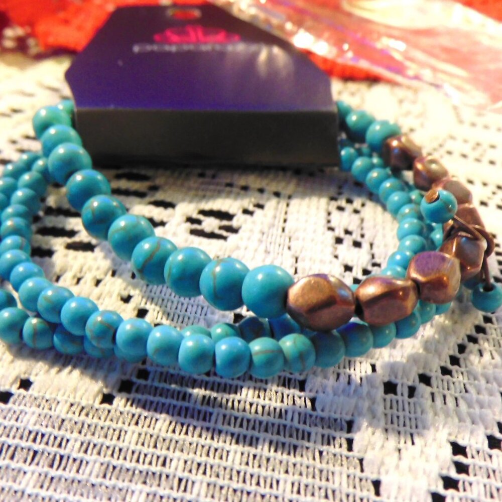 PAPARAZZI - NEW 3 STRETCH BRACELETS TURQUOISE & COPPER IN ORIGINAL BAG
